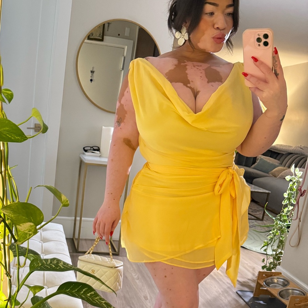 Yellow Draped Mini Dress